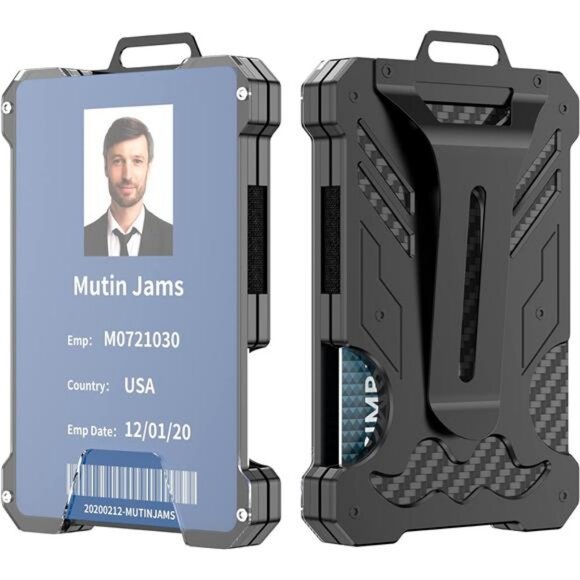 Slim Card Holder Wallet for Men, Carbon Fiber Money Clip Wallet, RFID Blocking - Picture 1 of 7